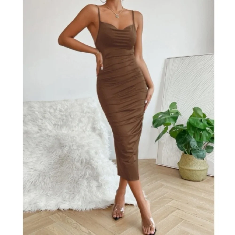 Luxe petite slit thigh bodycon cami dress